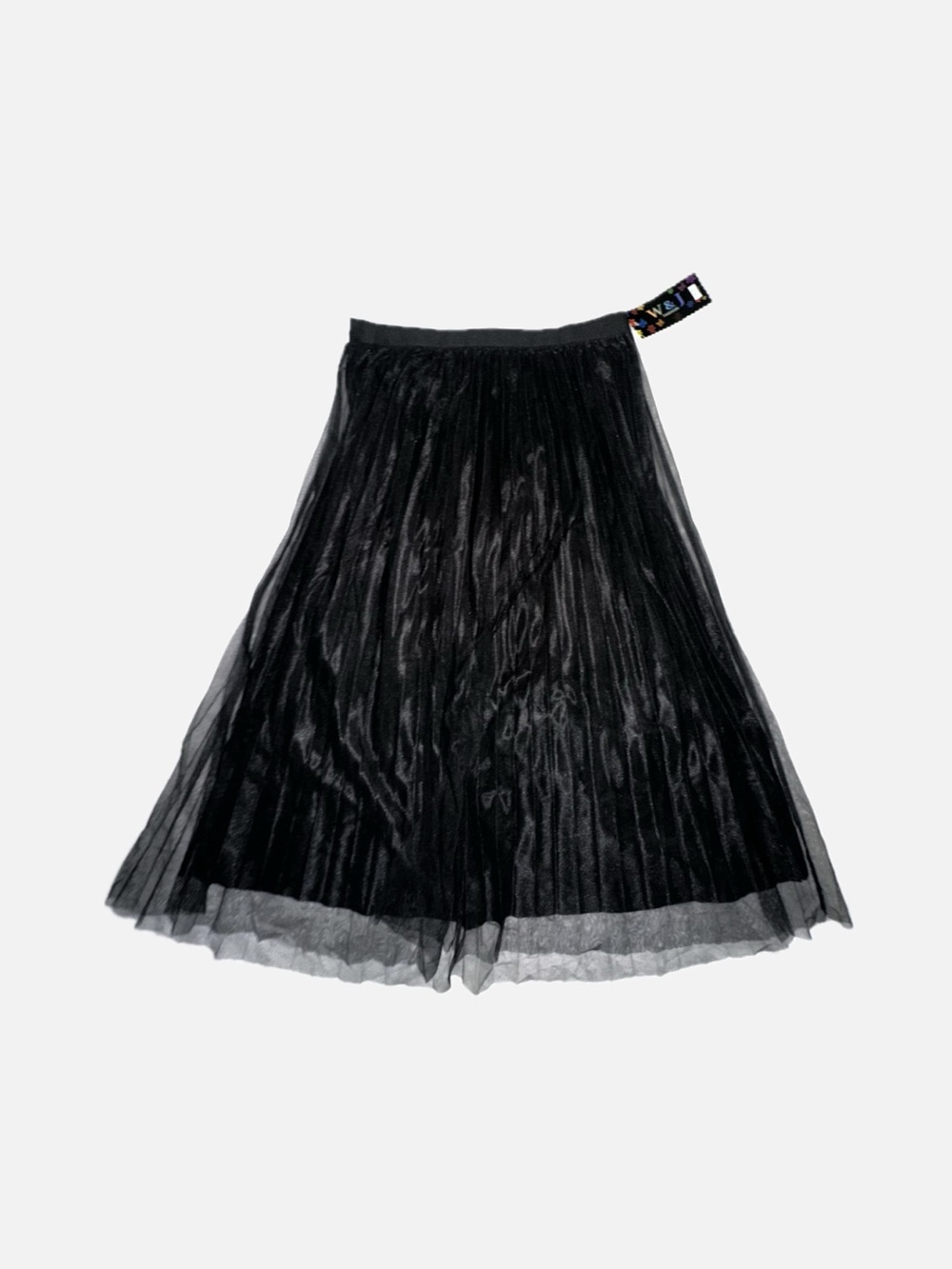 Women's Black Pleated Maxi Skirt with Sheer Overlay